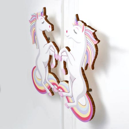 Handcrafted Acacia Wood Unicorn Cupboard Handles Set
